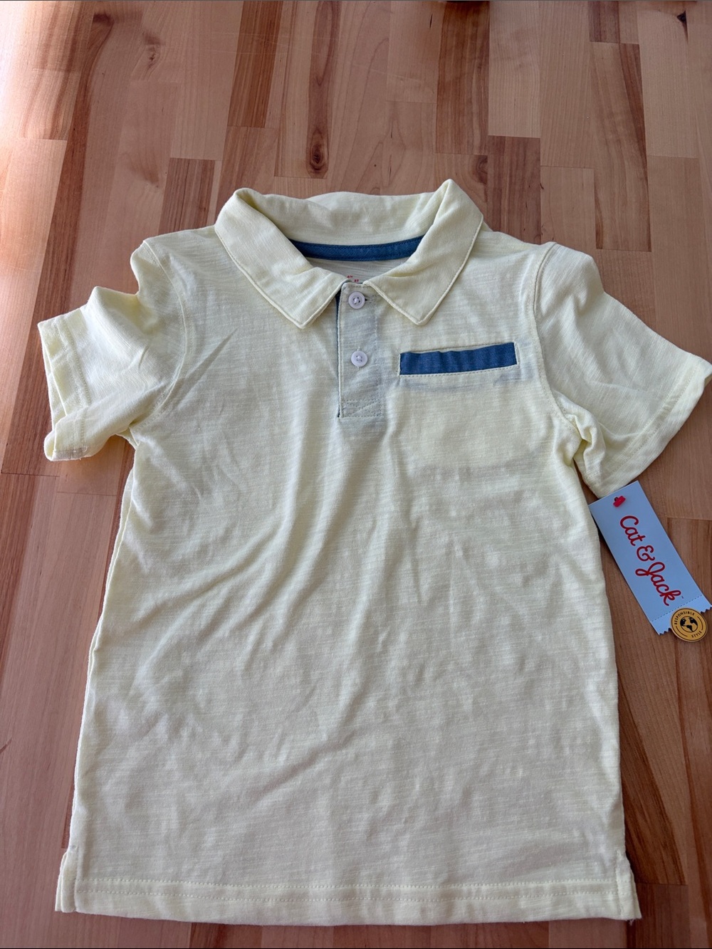 Cat & Jack Pale Yellow Polo with Blue Trim